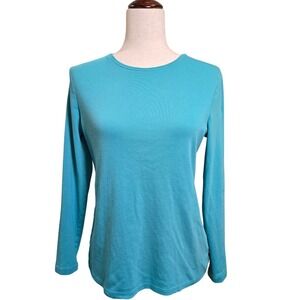 Talbots Petite MP Teal Blue Long Sleeve Crew Neck Pima Cotton Top Shirt Comfy
